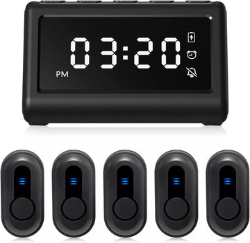 CallToU Medical Alert Systems for Seniors Caregiver Pager Elderly Monitoring for Patient 10 Waterproof Emergency Call Button 1 Triangle Receiver Time Alarm Clock Function CallToU